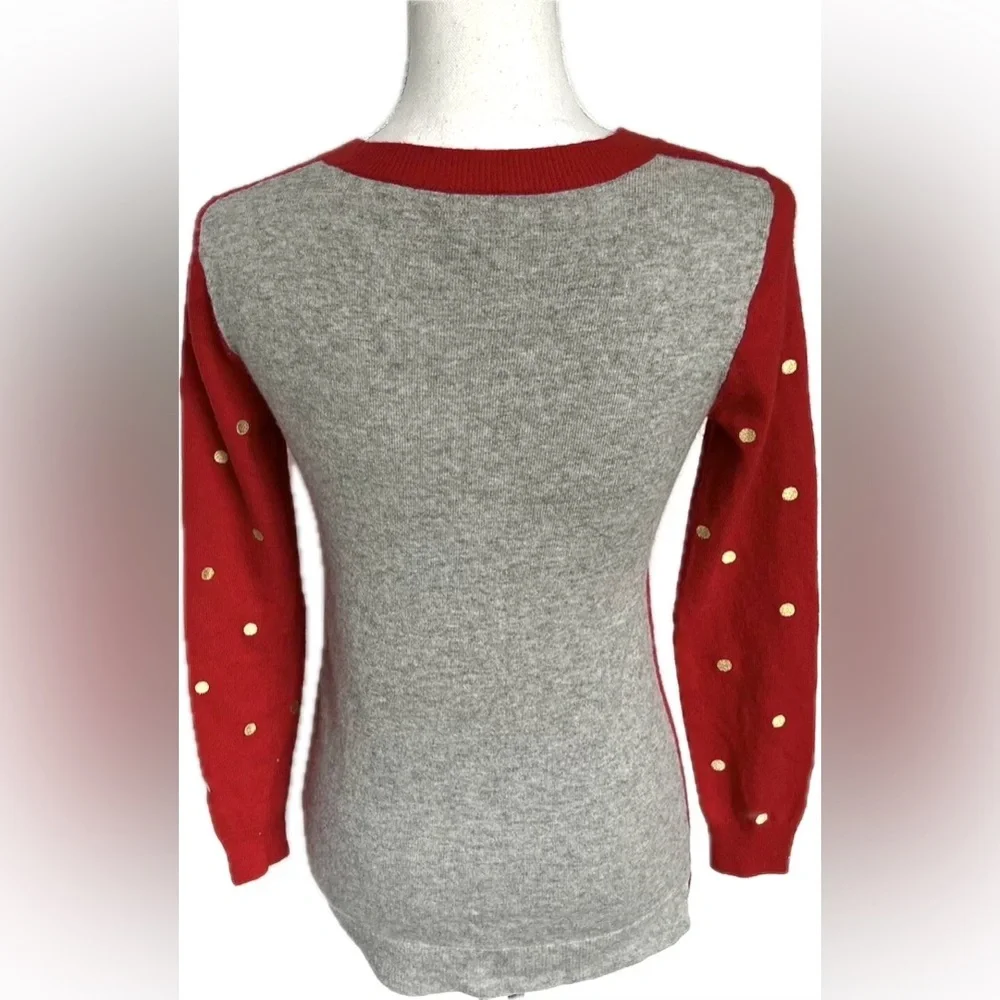 J. Crew Pullover Sweater Metallic Polka Dots Contrasting Color Red Wool Blend L